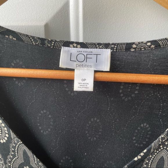 LOFT Black Beige Empire Waist Tie Back Sheath Dress Size 0 Petite - Picture 2 of 9